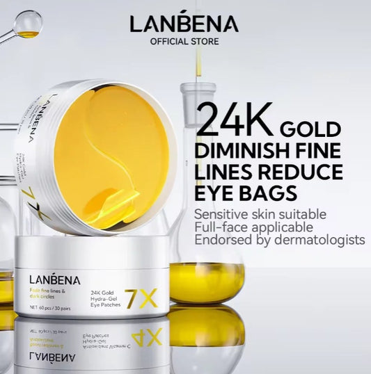 LANBENA 24K Gold Hydra-Gel Luxury Eye Patches (Fades Dark Circles & Lines) | 30 Pairs Glow