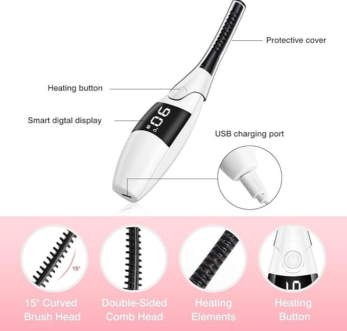 Electric Heated Eyelash Curler – USB Rechargeable with LCD Display Glow