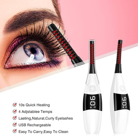 Electric Heated Eyelash Curler – USB Rechargeable with LCD Display Glow